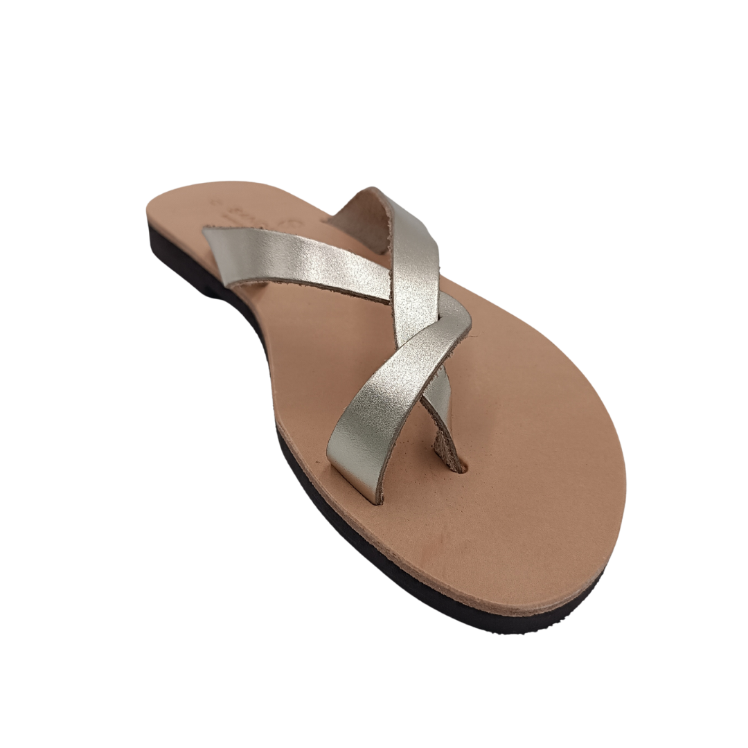 Women's SANDINISTA S4224A leather flip-flops, gold with braided straps and a toe strap
