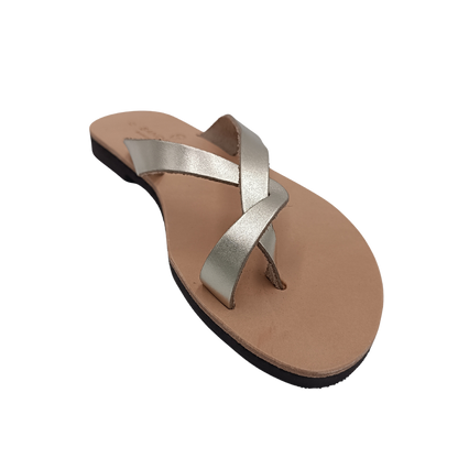 Women's SANDINISTA S4224A leather flip-flops, gold with braided straps and a toe strap