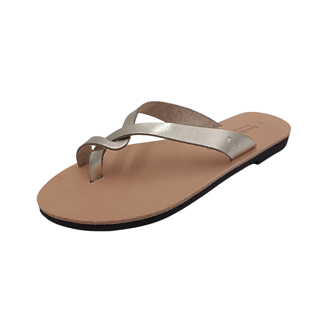 Women's SANDINISTA S4224A leather flip-flops, gold with braided straps and a toe strap
