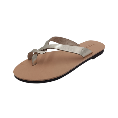 Women's SANDINISTA S4224A leather flip-flops, gold with braided straps and a toe strap