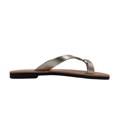 Women's SANDINISTA S4224A leather flip-flops, gold with braided straps and a toe strap