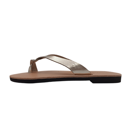 Women's SANDINISTA S4224A leather flip-flops, gold with braided straps and a toe strap
