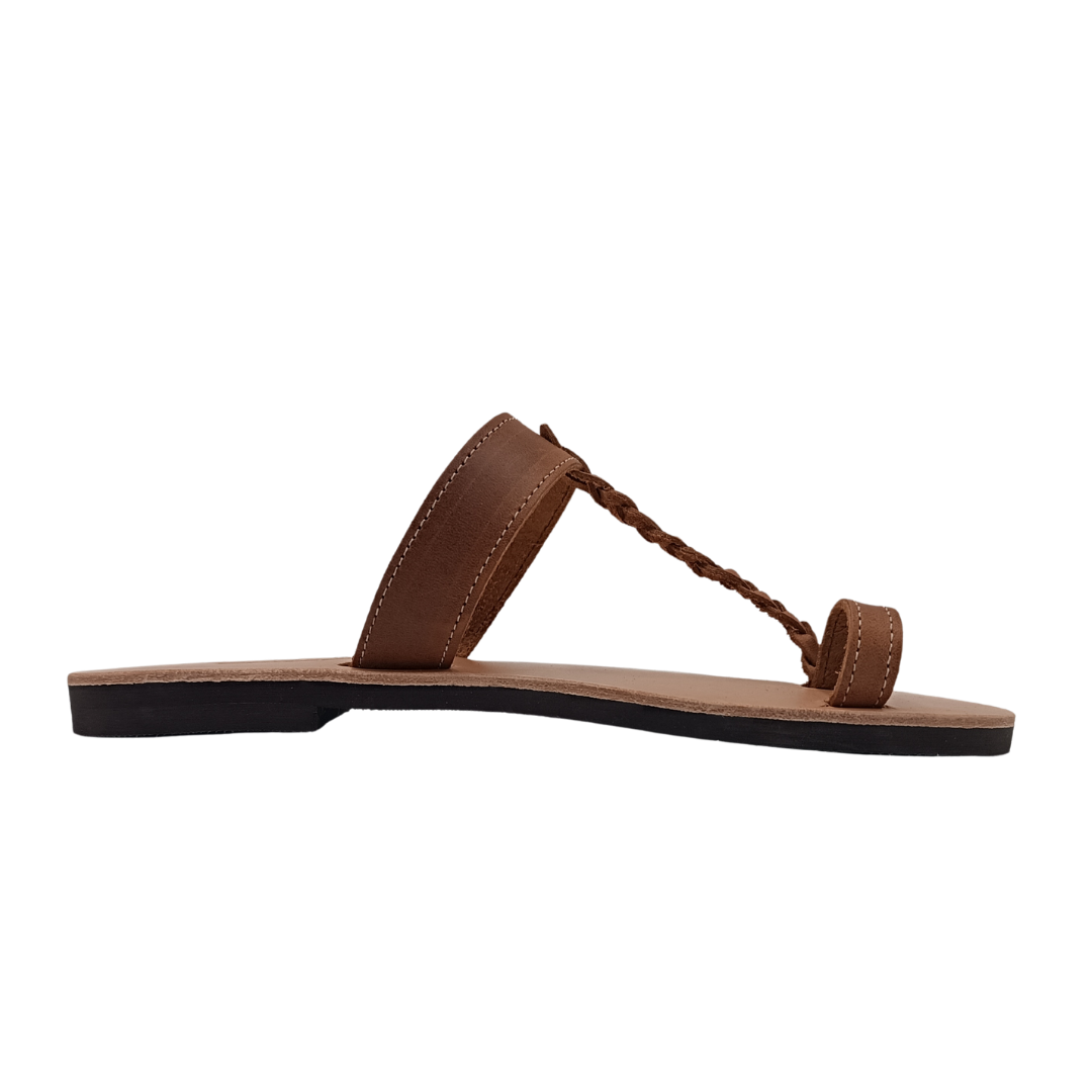 Sandały damskie SANDINISTA S4107A  brązowe, skórzane, plecione minimalistyczne