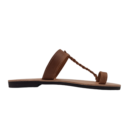 Sandały damskie SANDINISTA S4107A  brązowe, skórzane, plecione minimalistyczne