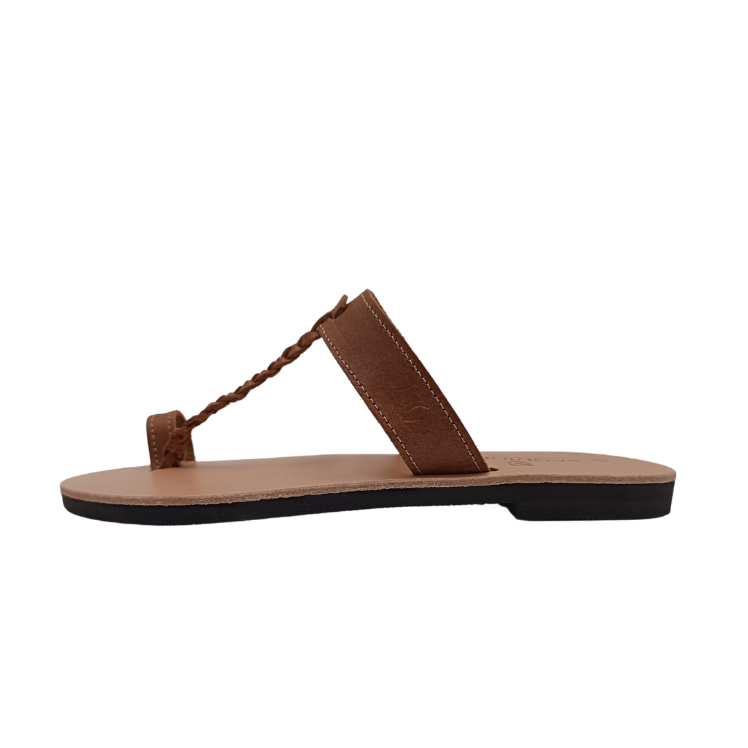 Sandały damskie SANDINISTA S4107A  brązowe, skórzane, plecione minimalistyczne