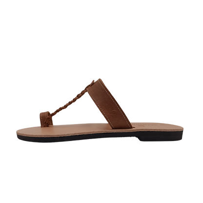 Sandały damskie SANDINISTA S4107A  brązowe, skórzane, plecione minimalistyczne