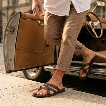 Men's flip-flops SANDINISTA S4695 brown, modern, leather